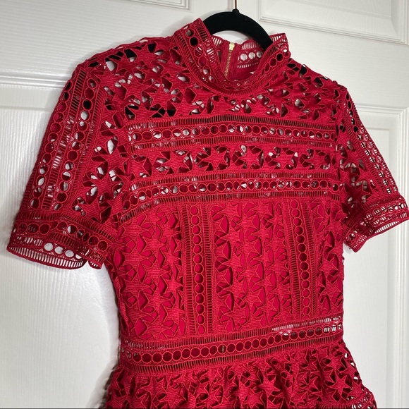 Self Portrait Red Star High Neck Guipure Lace Paneled Mini Dress Size 4 NWT - Picture 4 of 14